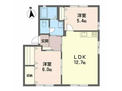 ディアスウエスト B棟(2LDK/1階)の間取り写真