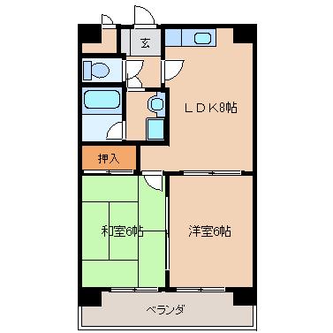 サンセーヌ六ツ門(2DK/5階)の間取り写真