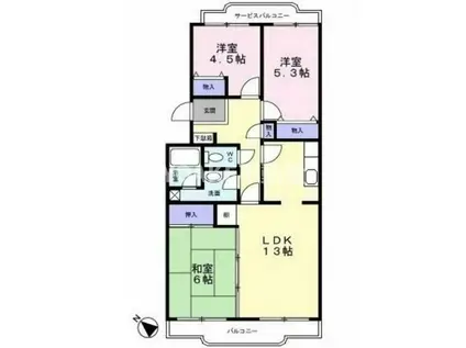 ルミエール山王B(3LDK/3階)の間取り写真