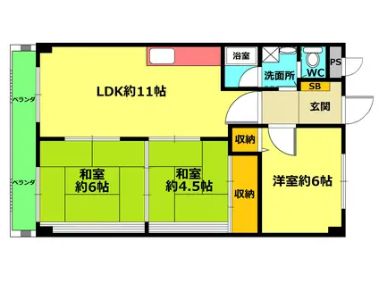 ル・ローヌ(3LDK/3階)の間取り写真