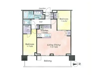 晴海フラッグ サンビレッジ T棟(2LDK/33階)の間取り写真