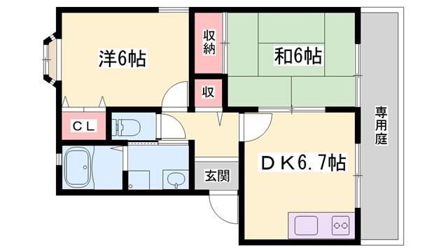 ジュネス香呂(2DK/1階)の間取り写真