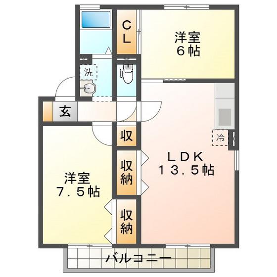 シャロームA棟(2LDK/1階)の間取り写真