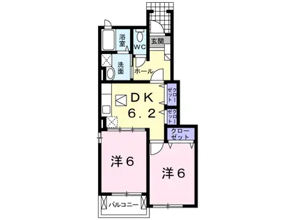 エレガンテヴィラI(2DK/1階)の間取り写真