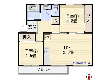 さなぐらアパートメント(2LDK/4階)の間取り写真