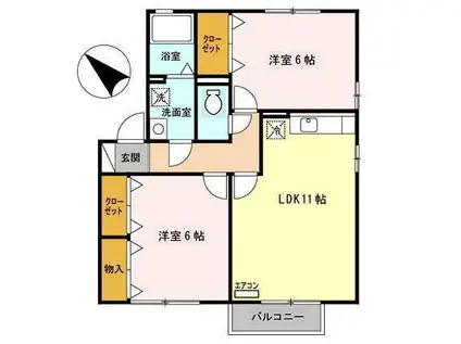 セジュールアンソレイエB(2LDK/2階)の間取り写真
