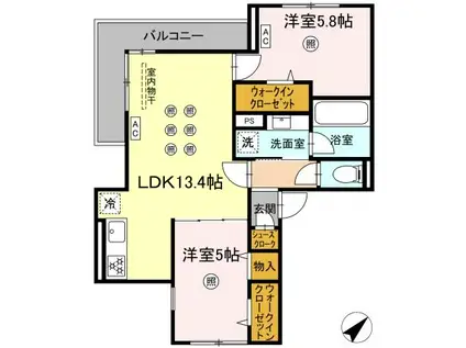 D-RESIDENCE光丘町A棟(2LDK/2階)の間取り写真