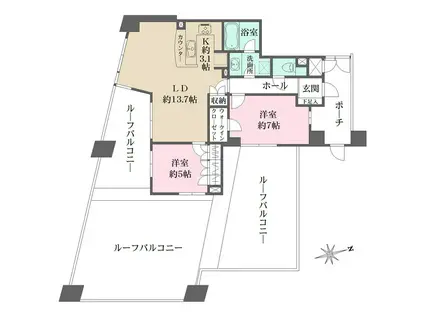 ファミールグラン用賀イクスヴィア(2LDK/9階)の間取り写真