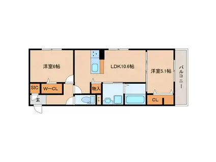 JR関西本線 奈良駅 徒歩12分 3階建 新築(2LDK/2階)の間取り写真