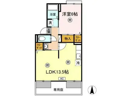 プレジール小野A棟(1LDK/1階)の間取り写真
