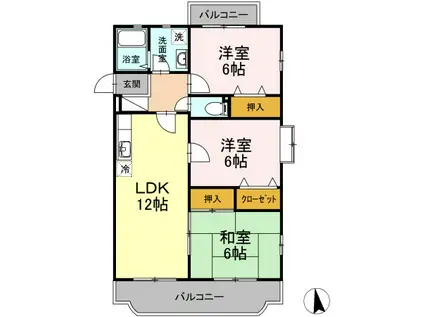 エクレール長者原(3LDK/2階)の間取り写真