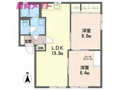 ラ・モンターニュ(2LDK/2階)の間取り写真