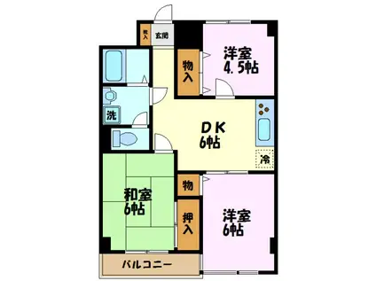 多摩パークパレス(3DK/2階)の間取り写真