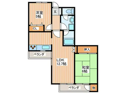 ホウエイ・コート(2LDK/1階)の間取り写真