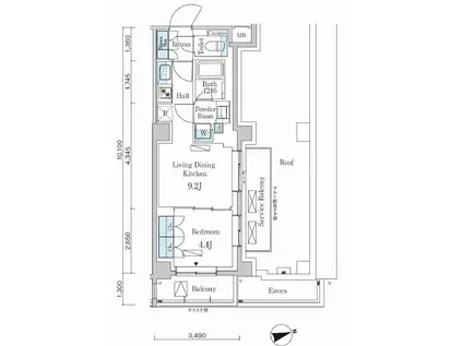 パークアクシス市谷左内町(1LDK/5階)の間取り写真