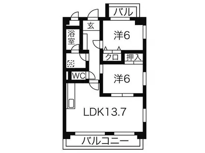 エステイト旭(2LDK/3階)の間取り写真