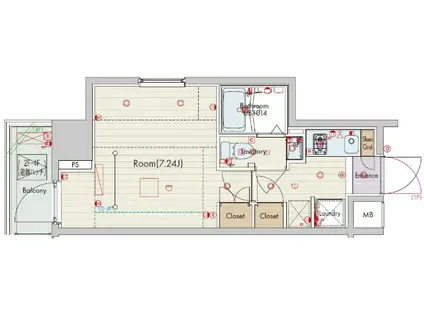 セリュークス大森(1K/4階)の間取り写真