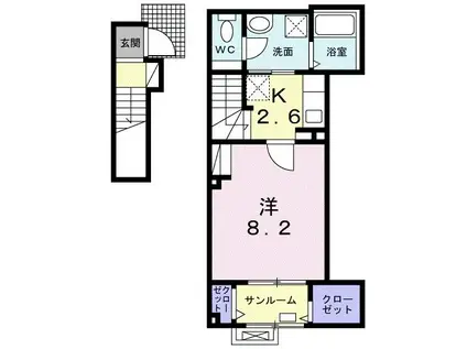 カーサ・ソレイユ(1K/2階)の間取り写真