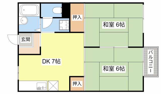 ソシアII(2DK/2階)の間取り写真