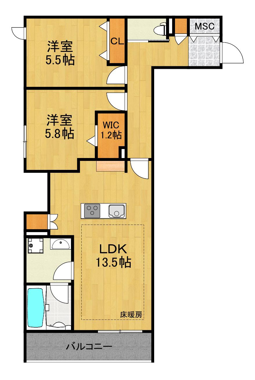 LA MAISON 千年(2LDK/4階)の間取り写真
