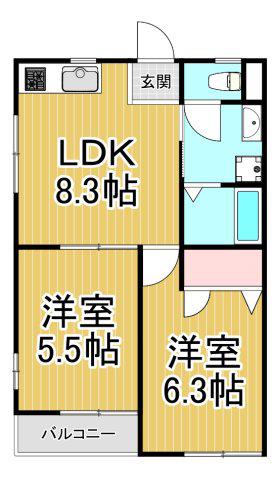 サンベールハイツ(2DK/1階)の間取り写真