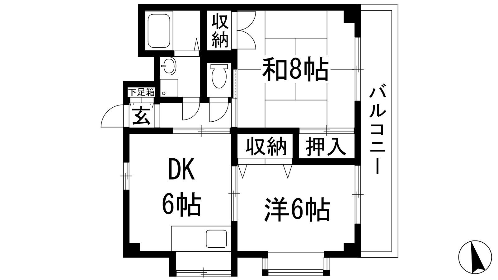 ドミール緑ヶ丘(2DK/4階)の間取り写真