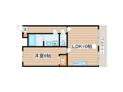 富谷レジデンスII(1LDK/2階)の間取り写真