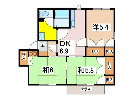 フレグランスしろがねB(3DK/1階)の間取り写真