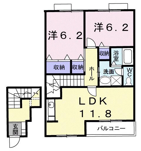 ラフィネシャトレーII番館B(2LDK/2階)の間取り写真