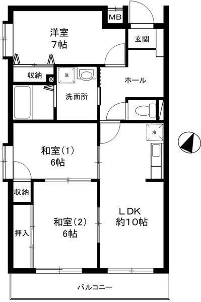 ヴェルジェ山口(3LDK/1階)の間取り写真