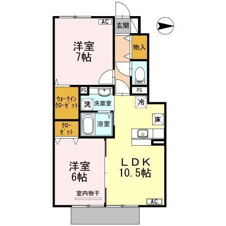 D-ROOM内原B(2LDK/1階)の間取り写真