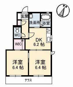 リブランD棟(2DK/1階)の間取り写真