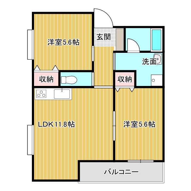 西焼津メゾン小石川(2LDK/2階)の間取り写真