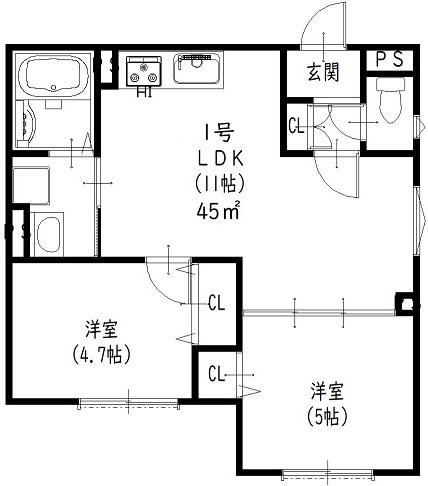 クリエオーレ大正(2LDK/2階)の間取り写真