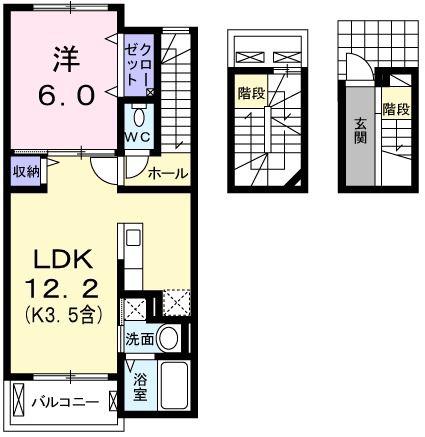 ジェルメII(1LDK/3階)の間取り写真