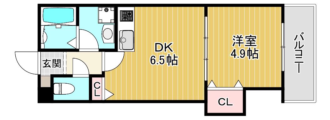 DIAS中鴻池(1DK/1階)の間取り写真