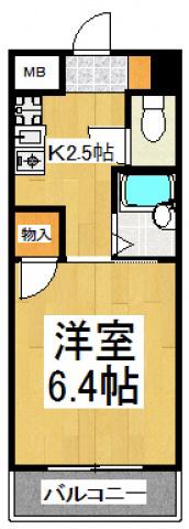 サンディール(1K/2階)の間取り写真