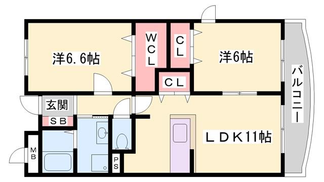 サニーガーデンII(2LDK/2階)の間取り写真