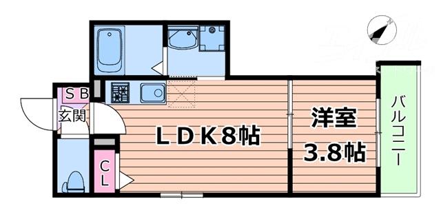 LIAN SUITA(1DK/2階)の間取り写真