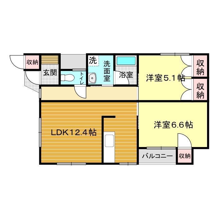 アパート野久留米(2LDK/1階)の間取り写真
