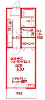 グランガーデンケイキュウタウラ(1K/1階)の間取り写真