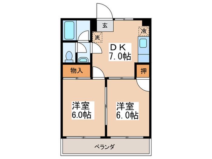 スターライトシティコモネ(2DK/2階)の間取り写真