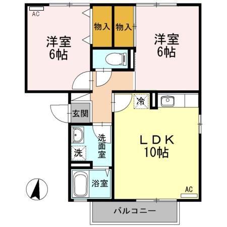 ペアシティゆう I(2LDK/1階)の間取り写真