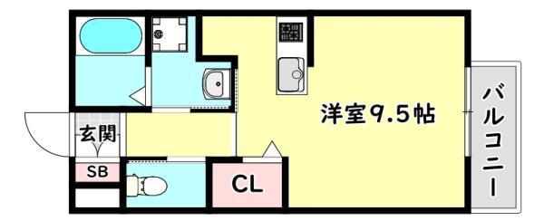 コンフォールヴィル 木田元宮(1K/2階)の間取り写真
