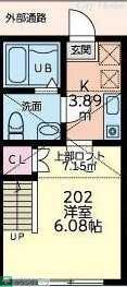 モンパルナス(1K/2階)の間取り写真