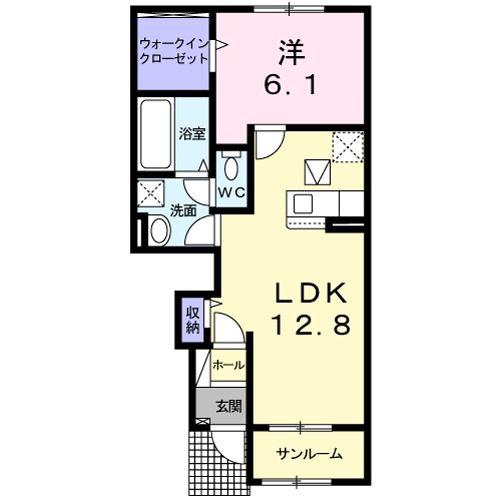 フラワーコート B(1LDK/1階)の間取り写真