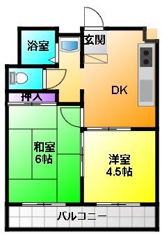 グリュック(2DK/2階)の間取り写真
