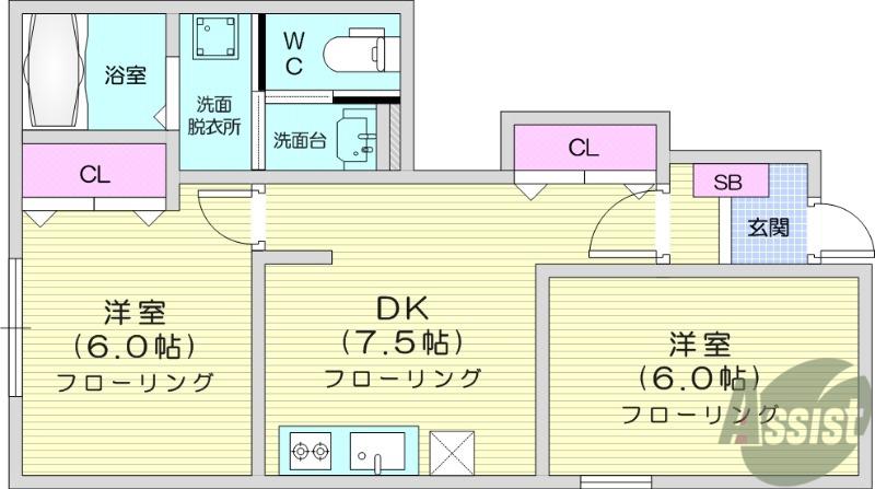 千賀の台 SPINACH Ⅰ(2DK/1階)の間取り写真