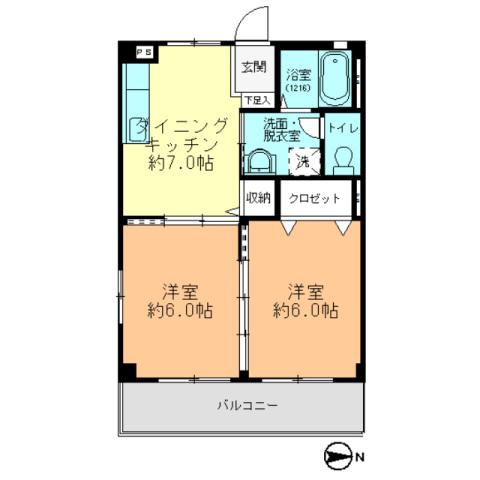フォブール20(2DK/2階)の間取り写真