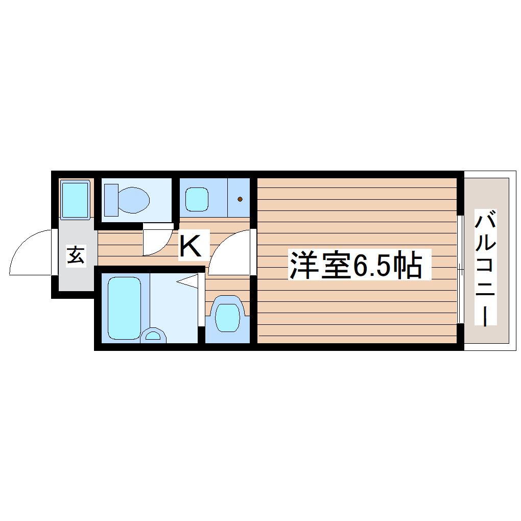ロイヤルパーク若林(1K/2階)の間取り写真
